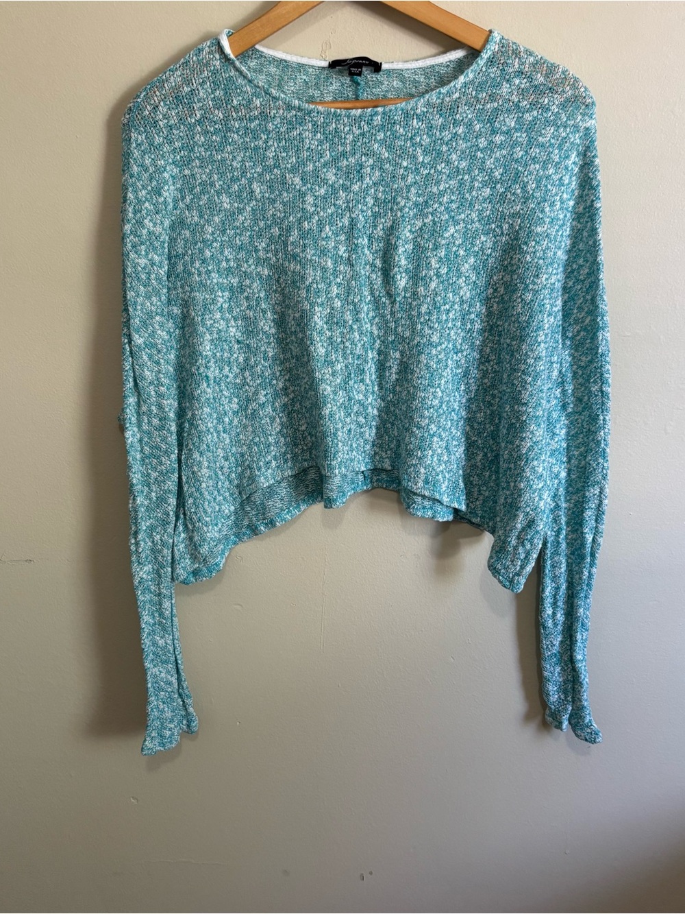 Soprano Marled Blue White Cropped Batwing Sleeve Knit Sweater Size S